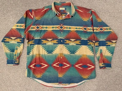 Camisa Estampado Azteca Tallada con Volantes XL Polo Suroeste Abotonada Hecha en EE. UU. Foto 1 de 4