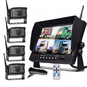 9" DVR Quad Monitor HD Wireless RV Backup Side Camera Reverse for Trailer Truck - Picture 1 of 11