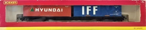 Hornby BR FFA Bogie Container Wagon y dos contenedores de envío de 30 ft IFF y Hyundai - Imagen 1 de 4