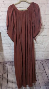 Vintage 1970s 70s Cotton Blend Gauze Flutter Sleeve Maxi Boho Dress Burnt Orange - Picture 1 of 12