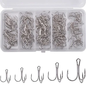 Fishing Treble Hooks Kit, 150pcs Sharp Red Treble Fishing Hooks Round Bend Tr... - Picture 1 of 7
