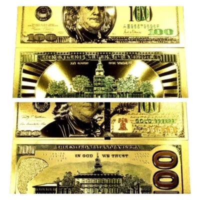 (2) 99.9% 24K GOLD $100 BILLS BOTH STYLES US BANKNOTES IN PROTECTIVE SLEEVES LOT - Image 1 of 4
