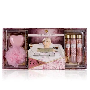 Wellness Geschenk Set Badewannentablett Duschgel Schaumbad Badesalz & Badefizzer - Bild 1 von 6