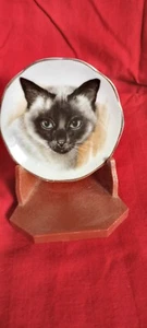 Plato gato siamés porcelana hueso miniatura con soporte - Imagen 1 de 3