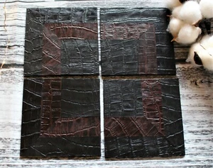 Set of 4 High Quality 100% Handmade Brown Black Genuine Leather Kitchen Coasters - Picture 1 of 6
