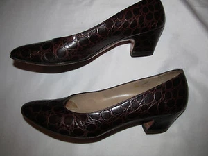 SALVATORE FERRAGAMO dunkelbraun poliert Kroko Alligatorleder Halbschuhe Schuhe 7 AAA - Bild 1 von 5