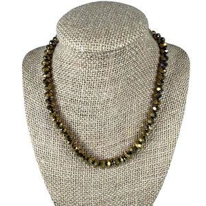 Collana Perline Lucide Sfaccettate Tono Marrone Oro Estensore Regolabile Catena Classica - Foto 1 di 20