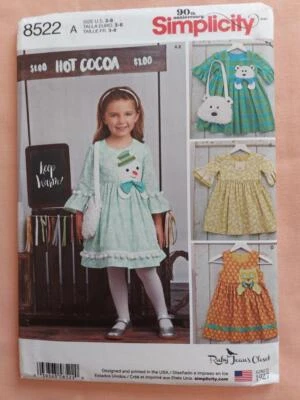 Simplicity 8522 Child's Dresses with Appliques & Purses Pattern Sizes 3-8 - Image 1 of 2