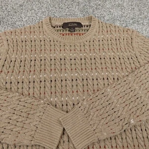 VTG Tasso Elba Sweater Mens M Brown Cable Aran Knit Fisherman Crew Sweatshirt - Picture 1 of 8