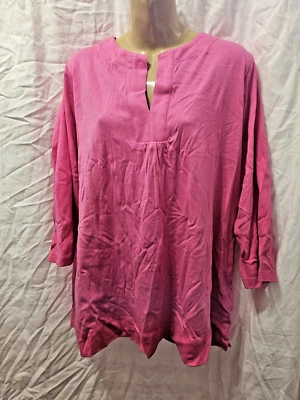 Jones New York Shirt Women’s Plus Size 3X 3/4 Sleeves Pink V Neck Top Cotton - Image 1 of 3