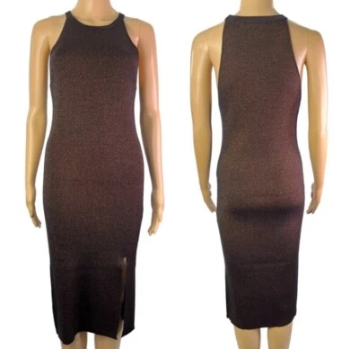 House of Harlow 1960 Ribbed Knit Halter Metallic Bodycon Midi Dress Size Medium - Image 1 of 4
