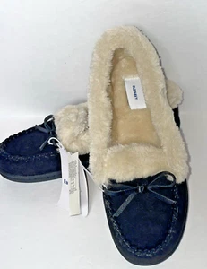 OLD NAVY Womens Sherpa Lined Faux Suede Moccasins Black Size 6 New Black - Picture 1 of 9