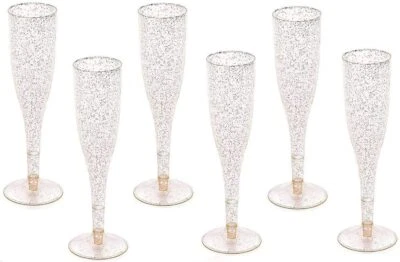 Gold Glitter Plastic Champagne Flutes, 30 ct, 6 oz - Image 1 of 4