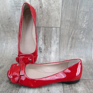 Franco Sarto 8.5 W Red Patent Leather Flat Silver Buckle Flat Slip On Jackson - Picture 1 of 11