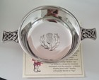 3.5 Inch Celtic Knot Handle Pewter Quaich Bowl with Scottish Thistle Badge PQ502