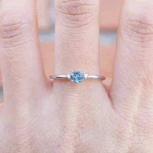 950 Platinum With Blue & White Lab-Grown Diamond Women's Three-Stone Party Ring - Picture 1 of 9