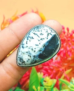 Gift Her Dendrite Opal Gemstone Ring 925 Sterling Silver Plated Oxidized Ring - Picture 1 of 3