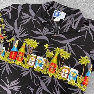 RJC Hawaiihemd Herren S Schwarz Kurzarm Knopfleiste Bier Lager Floral USA - Bild 1 von 7
