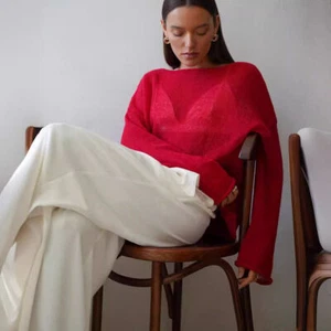 Autunno nuovo maglia cava top nuovo girocollo vedi attraverso maglione sottile da donna - Foto 1 di 27