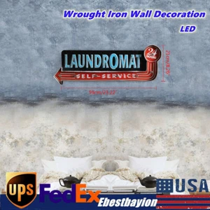 Vintage LED Light Laundry Shop Hanging Sign LAUNDROMAT Sign Art Home Wall Decor - Picture 1 of 12