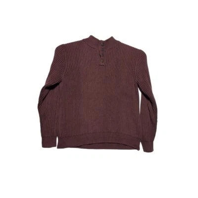 L.L. Bean Men's Burgundy Ribbed Knit Quarter Button Heavy L-Reg Sweater - Image 1 of 4
