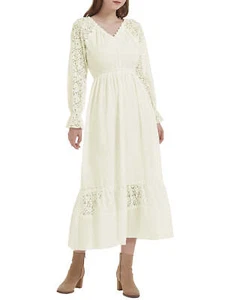 Casual Lace Long Sleeve V Neck Fall Maxi Dress for Women - Picture 1 of 15