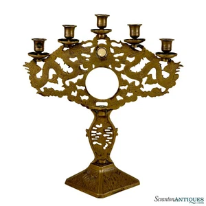 Vintage Hollywood Regency Chinese Brass Candelabra Candlestick Holder - Picture 1 of 12