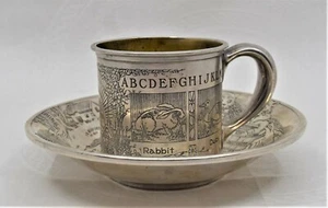 Antiguo cuenco de plata esterlina infantil de 1925 alfabeto animales por R Blackington - Imagen 1 de 12