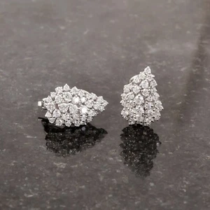 1.92 Ct Round Lab Grown CVD Diamond Cluster Stud Earrings 14k White Solid Gold - Picture 1 of 9