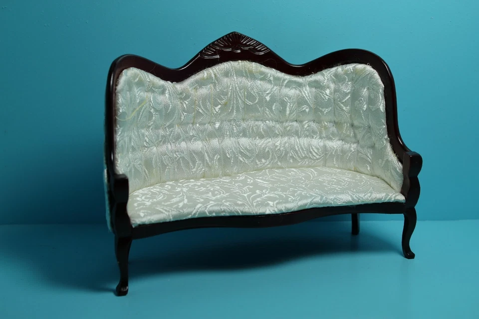 Dollhouse Miniature Victorian Couch Brocade Satin Fabric and Mahogany CL10698 - Image 1 of 1