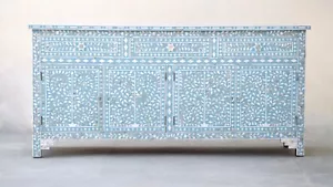 Sideboard Buffet Large Mother Of Pearl Inlay - Blue Floral Home Décor Furniture - Picture 1 of 14