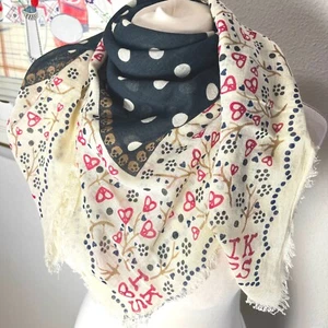 Large Square Linen Shawl Italian Foulard Vintage Boho Spring Scarf Lightweight - Picture 1 of 9