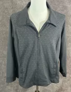 Cathy Daniels Jacket Womens 2X Gray Studded Full Zip Pockets Rayon Blend - Picture 1 of 9