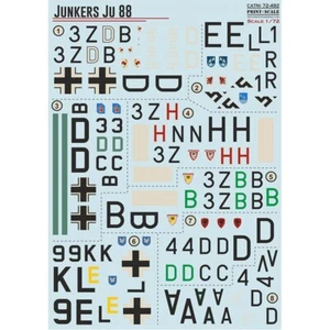 Junkers Ju 88 Decals Scale 1:72 PS 72-492 for Aircraft Plastic model kit - Picture 1 of 5
