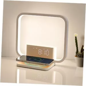 Dual Alarm Clock Bedside Table Lamp with Fast Wireless Charger Station for - Picture 1 of 7