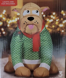 Holiday Time Festive Bulldog With Santa Hat Christmas Airblown Inflatable 3 Ft - Picture 1 of 4