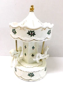 Weihnachtskarussell 3 weiße Pferde Goldrand Aufzieh Musik Porzellan Weihnachtsdeko - Bild 1 von 7