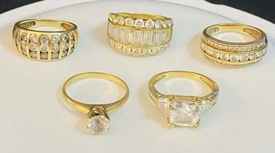5 14K Solid Yellow Gold CZ Wedding Bands Cocktail Rings 20.5 Gr - Image 1 of 4