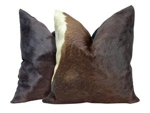Pack of 2 Set Dark Brown Real Cowhide Genuine Leather Cushion Covers Throw Pi... - Picture 1 of 7