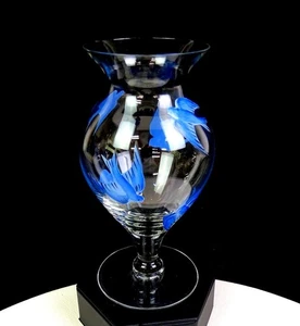 Lenox Crystal Handpainted Blue Birds Flared Rim Clear Vintage 6 1/4" Footed Vase - Picture 1 of 8