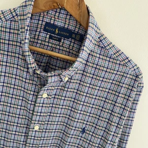 Ralph Lauren Shirt Size 2XL XXL Mens Blue Plaid Check Slim Fit Long Sleeve - Picture 1 of 9