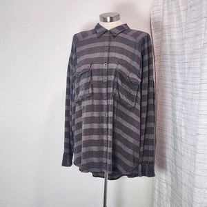 Free People Hemd Tunika mit Knöpfen Damen mittel schwarz/grau gestreift L/S Boho Lagenlook - Bild 1 von 13