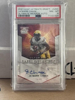 2021 Leaf Ultimate Draft Ja’Marr Chase Auto 74/99 Ultimate Weapon PSA  Graded - Image 1 of 3