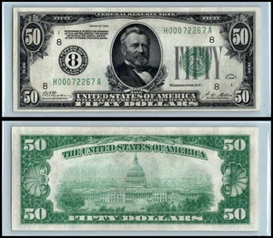 1928A $50 Federal Reserve Note Fr.2101-H St. Louis Grant Capitol small note (A3 - Picture 1 of 1
