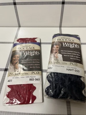 Wrights Med Rick Rack / Red 065 2.5 Yds x .5” & Navy 055 1.5yds 3/4” - 100% Poly - Image 1 of 4