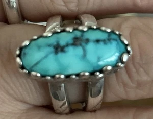 Vintage Native American sterling silver turquoise Unisex ring size 6.25 D J - Picture 1 of 12
