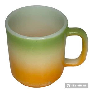 HAZEL ATLAS? Fire king? Tri Color Ombre FADE MUG vintage MILK GLASS Orange Green - Picture 1 of 9