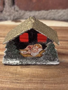 Vintage Antique Mica Putz  Manger Nativity Jesus Christmas Bonus Tree - Foto 1 di 13