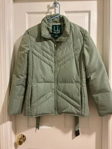 Vintage Larry Levine Down Jacket, sage green iridescent, belted, Puffer Medium - Picture 1 of 8