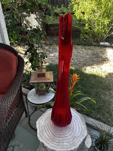 Huge 27" Red Swung Vase Ribbed Glass Table/Floor Vase LE Smith Vintage MCM - Picture 1 of 9